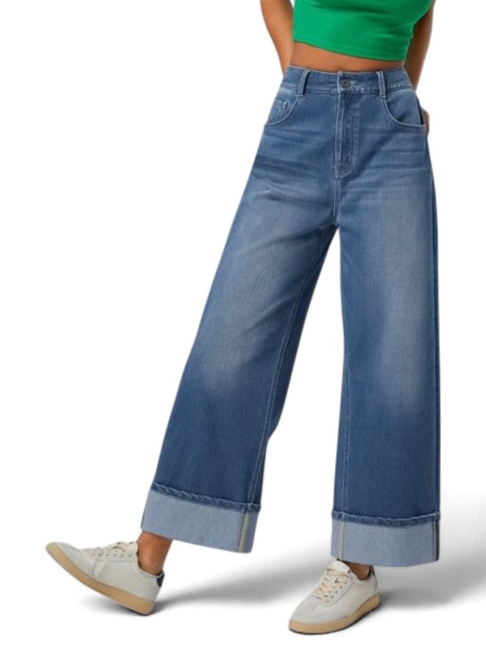 HALARA Blue Flex High Rise Wide Leg Stretch Jeans Rolled Hem size M (8/10)